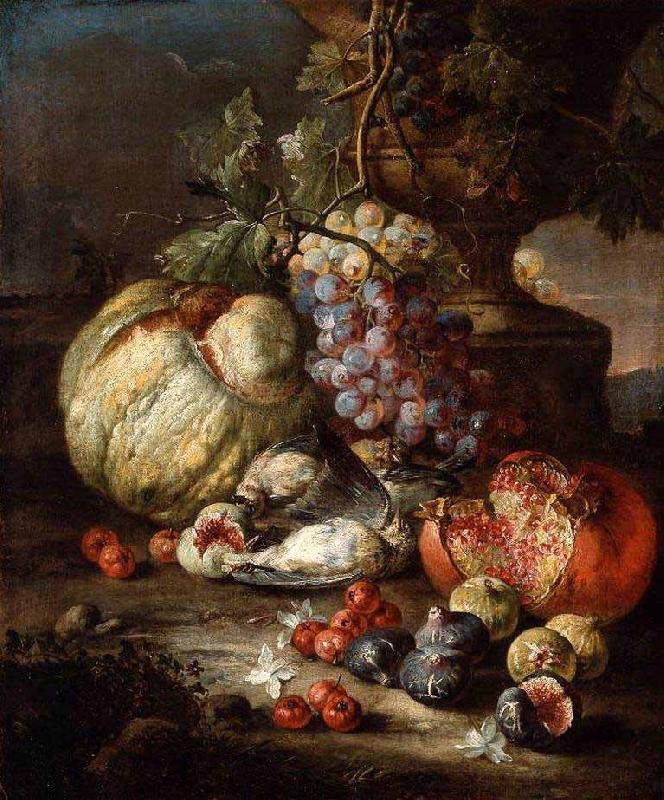 RUOPPOLO, Giovanni Battista Still Life with Fruit and Dead Birds in a Landscape Sweden oil painting art